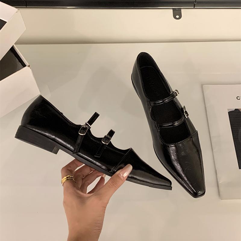 Módní dámské boty Mary Jane s špičatou špičkou, módní mělké boty s přezkou, dámské ležérní společenské boty na nízkém podpatku, kožené boty