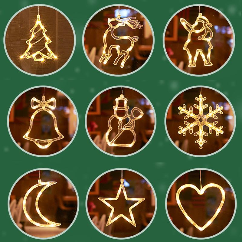 LED Christmas Decorative Lights - Snowman, Tree, Bells & Star Window Suction Cup Lights