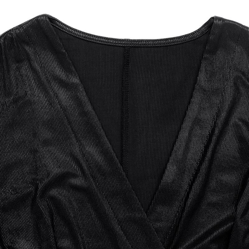 Moda damă primăvară toamnă imprimeu culoare uni mâneci lungi cu decolteu în V talie înaltă rochii casual