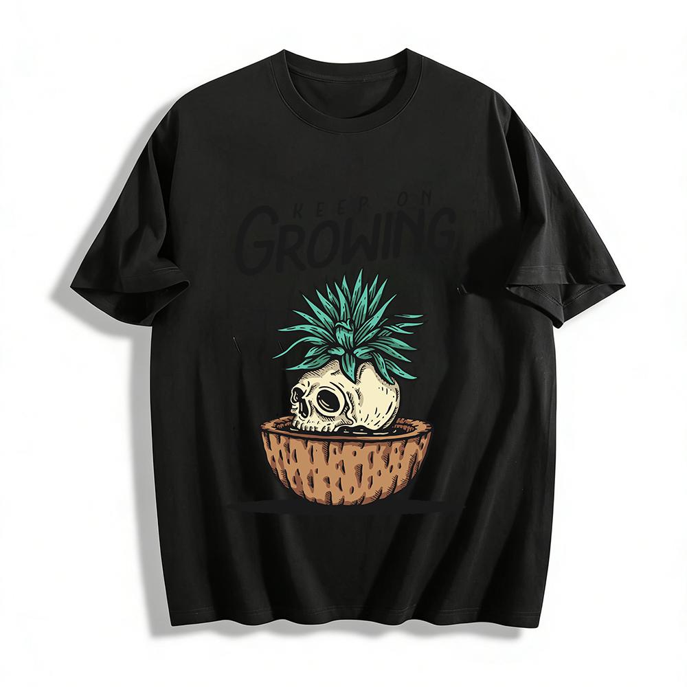 Keep On Growing Skull Planter Graphic Tee Gothic Botanical Casual Top Pure cotton T-shirt XXS