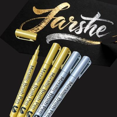 5 Stück Metallische Pinselmarker Stifte(Golden + Silber), Wasserdichte Marker für Graffiti, Unterschriften, Malerei, Kunstschulbedarf
