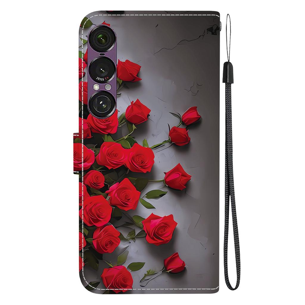 For Sony Xperia 1 VII Leather Case Stand Wallet Pattern Printing Phone Cover with Wrist Strap