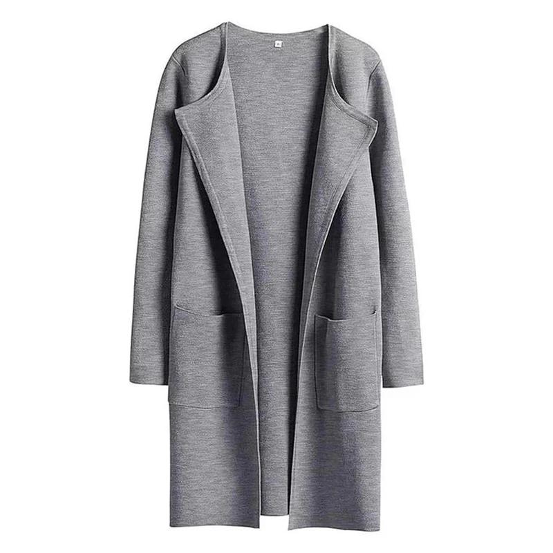 Woolen Coat Women Autumn Korean Fashion Casual Loose Women Coat Solid Color Button-Less Cardigan Coat