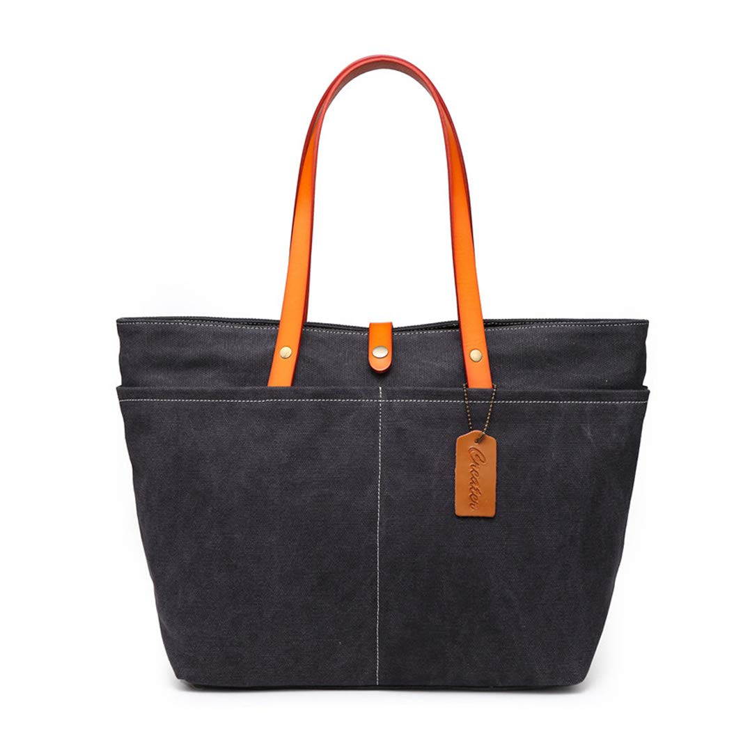 

Canvas Tote Bag Shoulder Bag 2WAYS Business Canvas Tote Bag Italian Genuine Leather Button Travel Small Item Storage 9 Colors Men s Made-to-order чорний