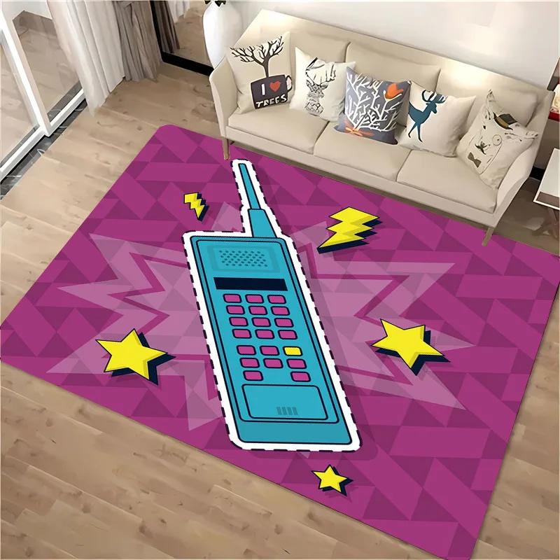 3D HD Printing Retro Phone Carpet for Living Room Cartoon Children's Bedroom Sofa Doormat Floor Tapete Anti-slip Mat Decor Rugs