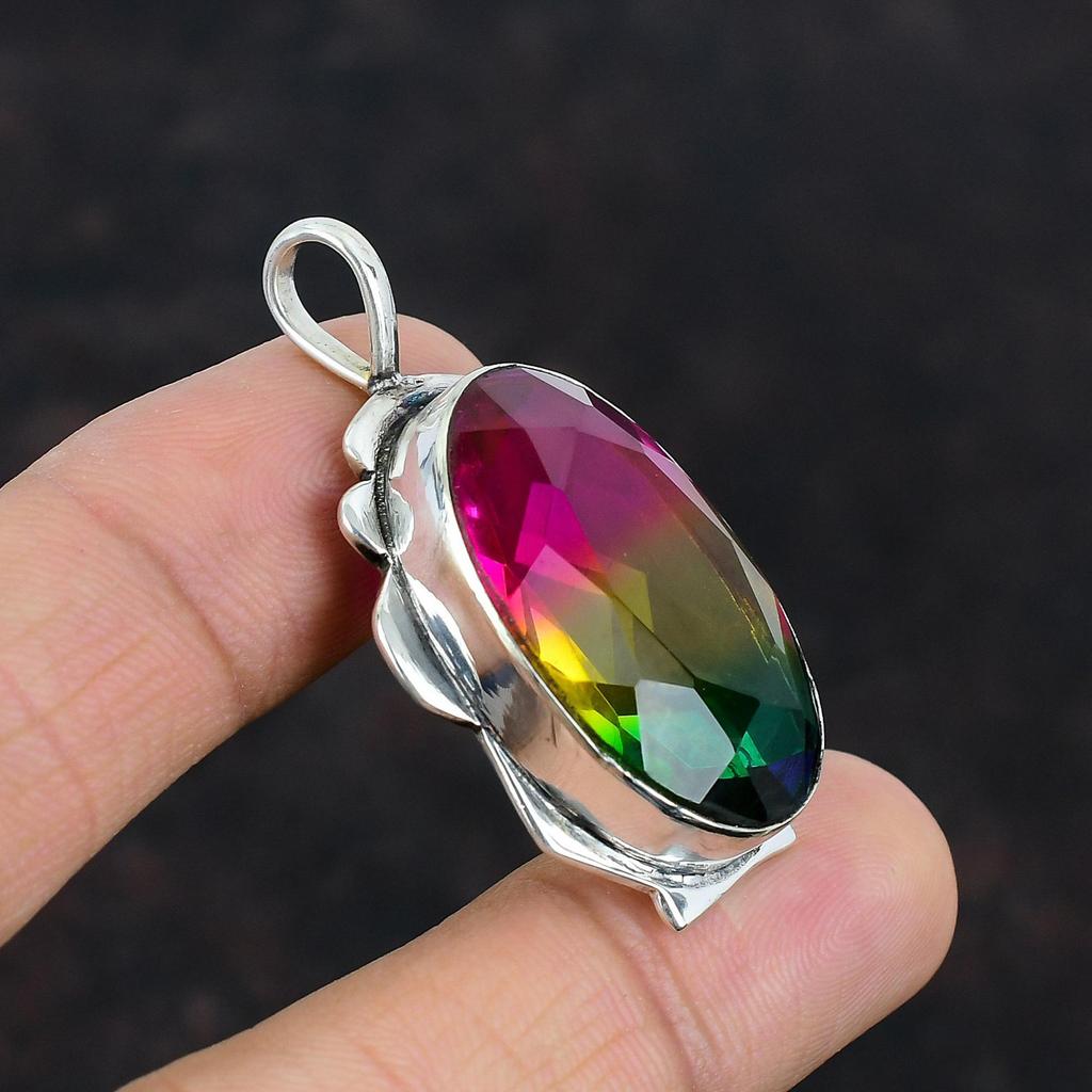 Faceted Multi Tourmaline Pendant Gemstone Pendant Dainty Jewelry 925 Sterling Silver Pendant Handmade Multi Tourmaline Jewelry Gifts For Mom