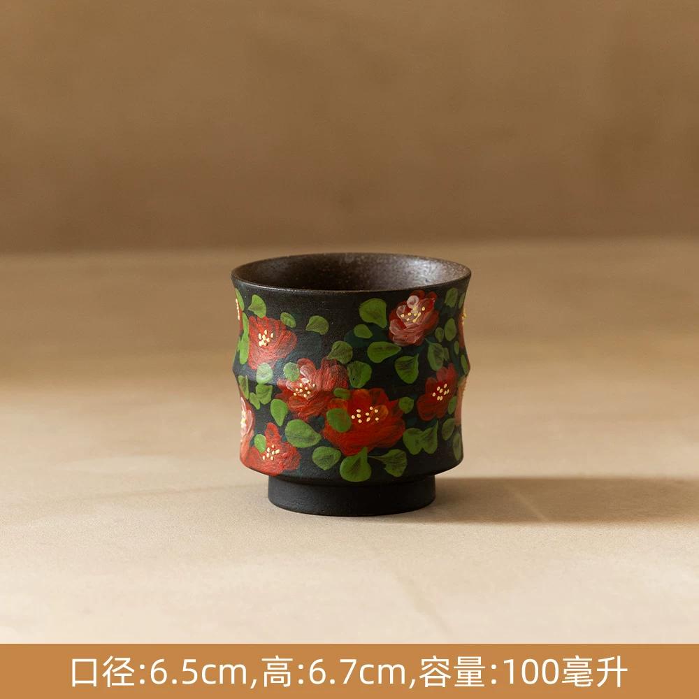 

Vintage Hand-Painted Ceramic Mug, Retro Floral Coffee Cup, Handmade Art Teacup for Home Office