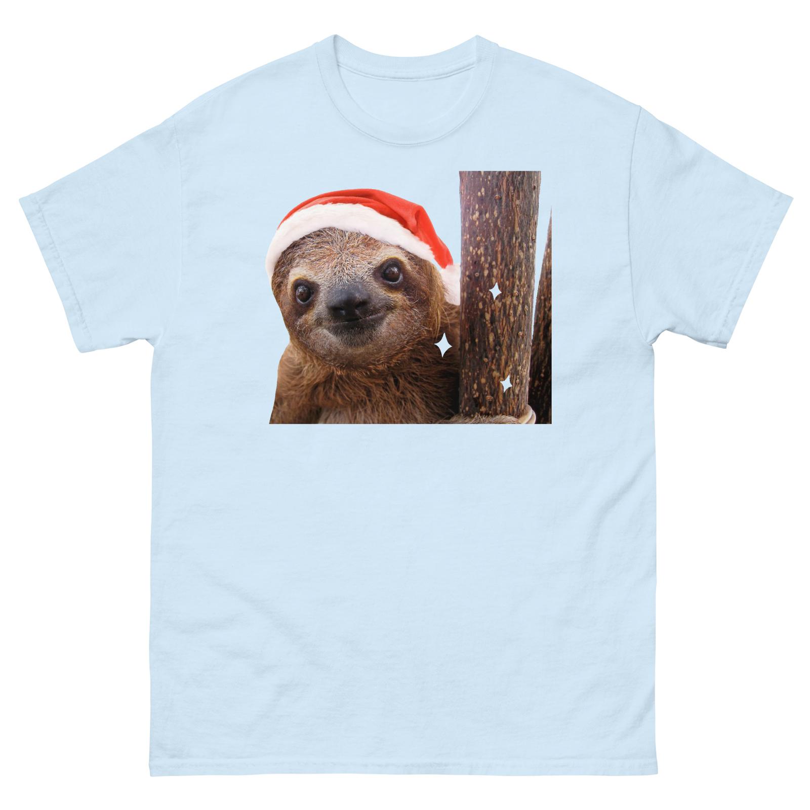 

Smiling Christmas Sloth on a Tree Branch Men s Women s Sloth T-Shirt Mens Womens Tees Top S