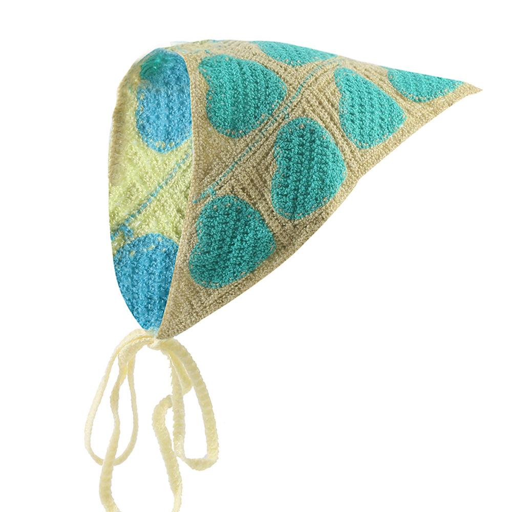 Fashion Knitted Headscarf Hat French Pastoral Style Triangle Headband Handmade Crochet Headband Towel Little Flower Headscarf