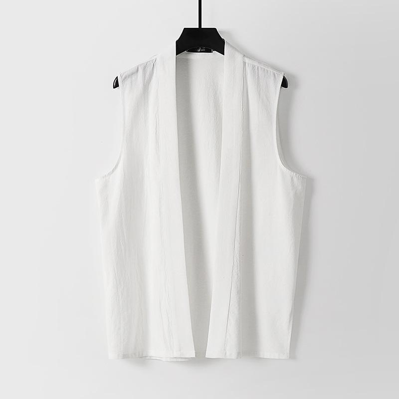 Men's Retro V-Neck Cotton Linen Sleeveless Vest - Breathable, Versatile, Plus Size, New Chinese Style.