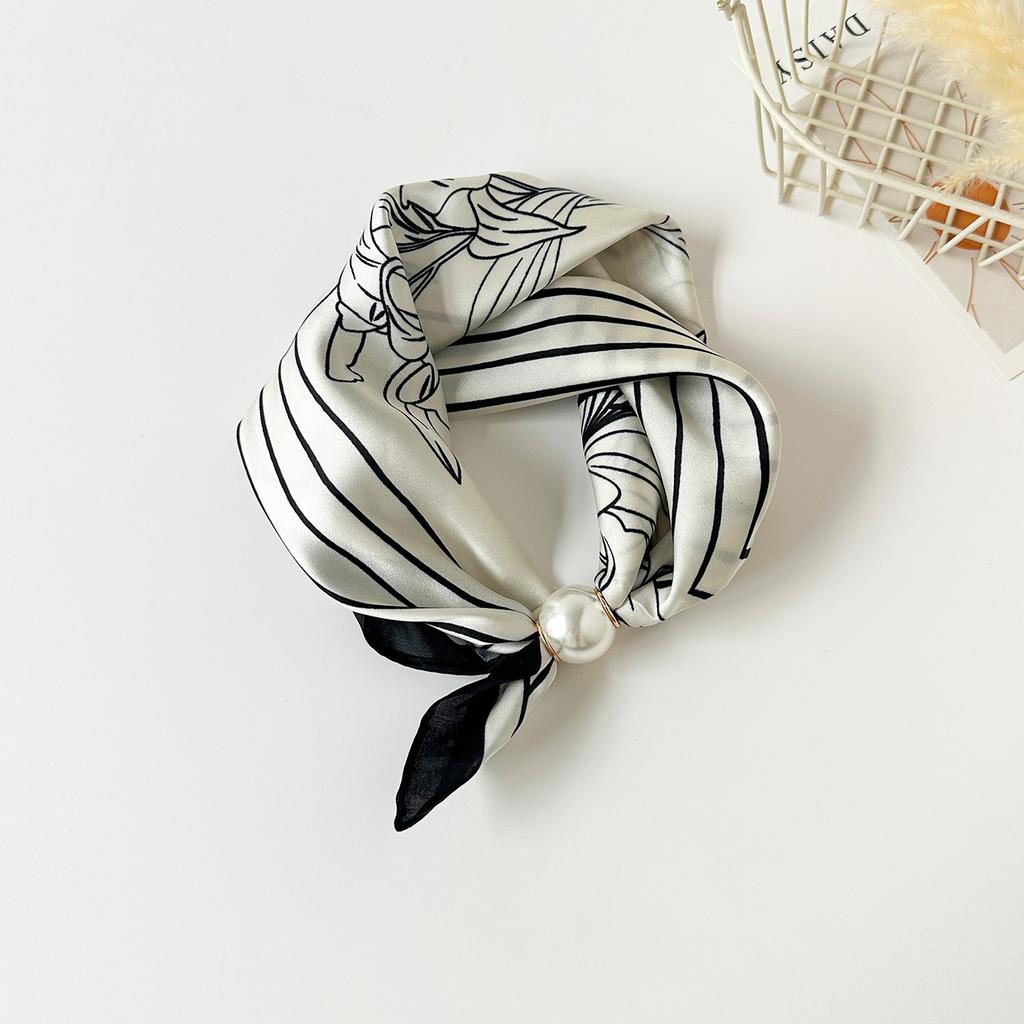 Scarf Magnetic Silk Collarbone Pearl Neck Scarf Thin Lazy Pendant Chain Buckle Bandana Handkerchief Foulards Femme Accesories