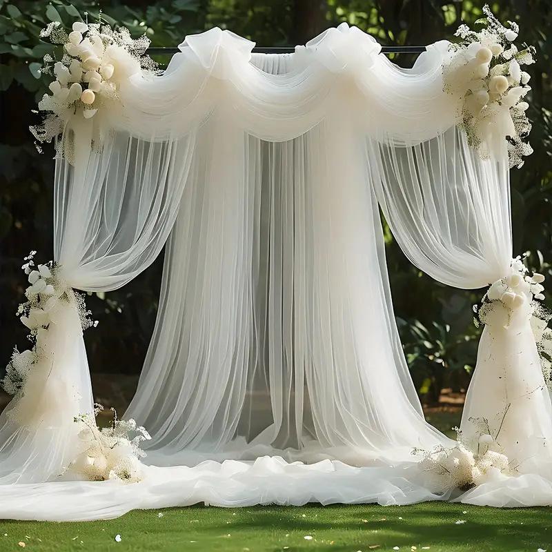 Tüllstoff Himmelblau Transparent Tischläufer Stuhl Schleifen Hintergrund Vorhänge für Babyparty Geburtstag Hochzeit für Party Fotos Dekoration