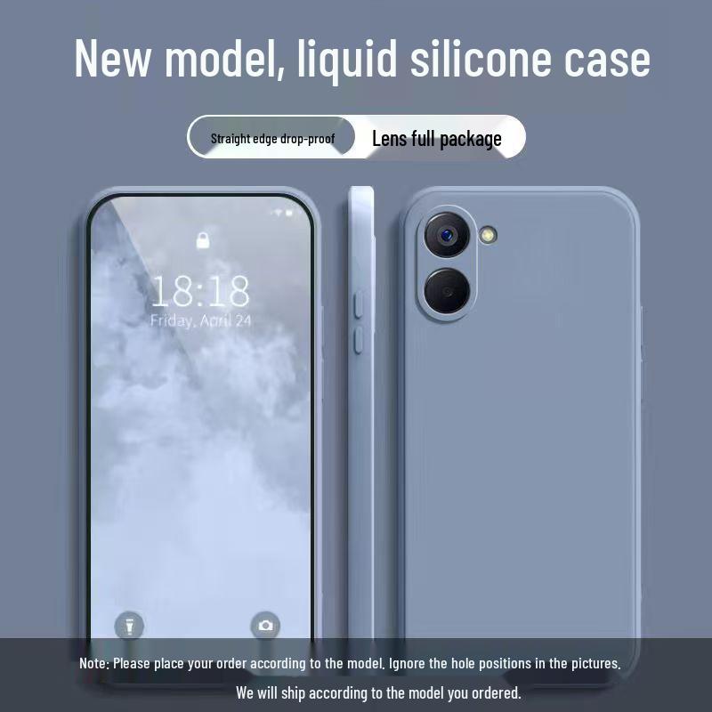Realme V20 Simple Solid Color Liquid Full Coverage Anti-fall Cube Soft Case