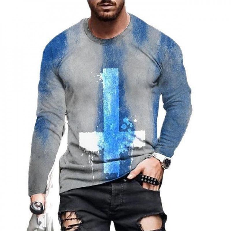 

Мужская уличная футболка с круглым вырезом и длинным рукавом с ярким граффити и 3D цифровой печатью 5XL