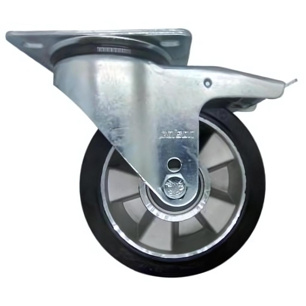 Swivel wheel, wheel set, brake, 200mm, 400kg, BPAB 2003, aluminum-rubber
