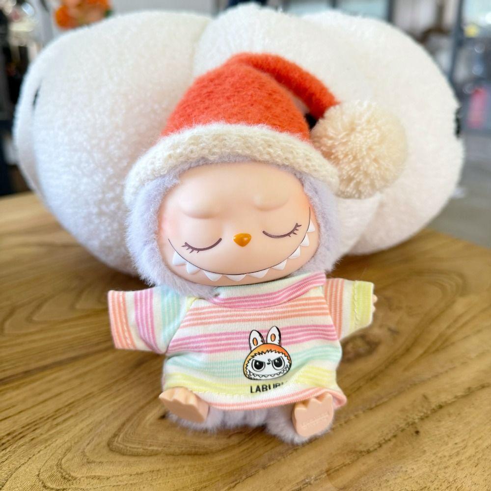 T-shirt and Hat Sitting Labubu Time Cloth 17cm Plush Dolls Clothes  Cotton Doll Accessories