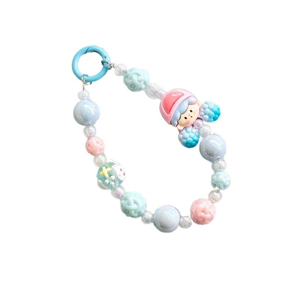 Bracelet 3D Girl  Laser Beads  Phone Chain Curly Hair Girl Candy Bead Phone Straps  Keychain