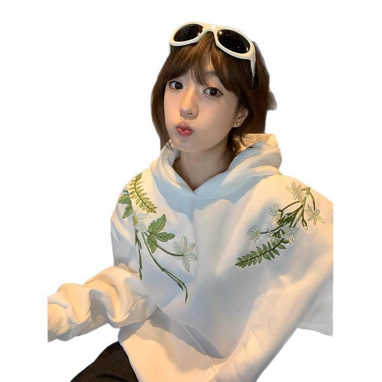 Embroidery retro heavy industry machine embroidery hooded sweater women's casual lazy wind fleece thickened men's hoodie autumn and winter coat