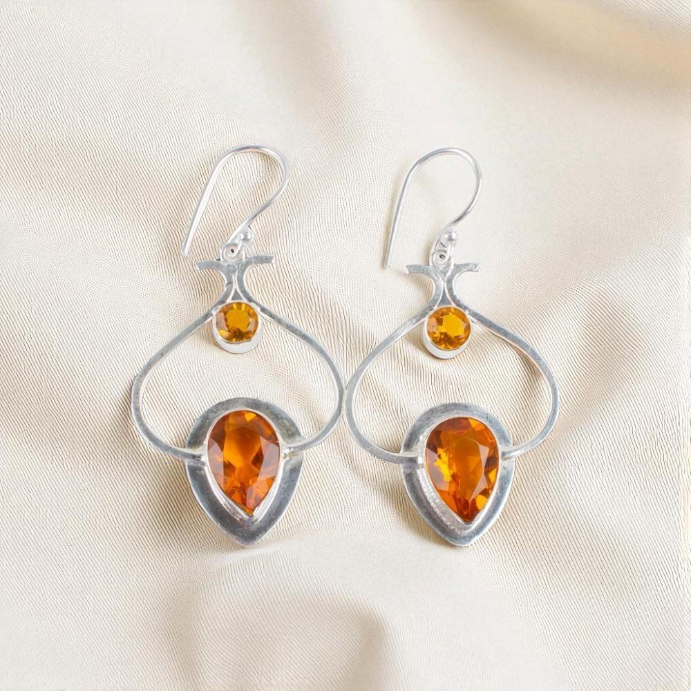 Citrine Gemstone 925 Sterling Silver Jewelry Handmade Earrings2.2" Gift For Her EE-80-2