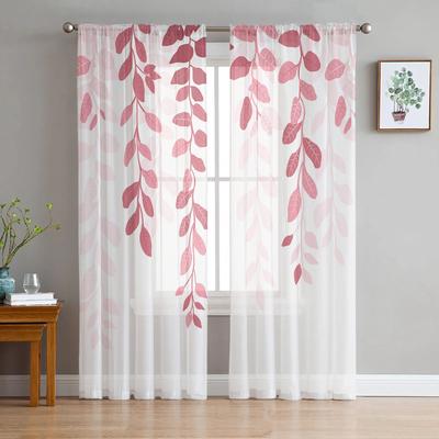 Frunze de plante în stil rural agat verde roz degradat perdea de fereastră transparentă perdele din tul pentru sufragerie decor interior draperii din voal
