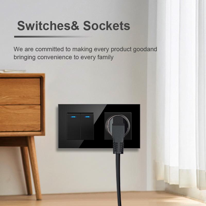 European Style Type 157 16A USB Wall Socket with LED Light, Glass Finish.
