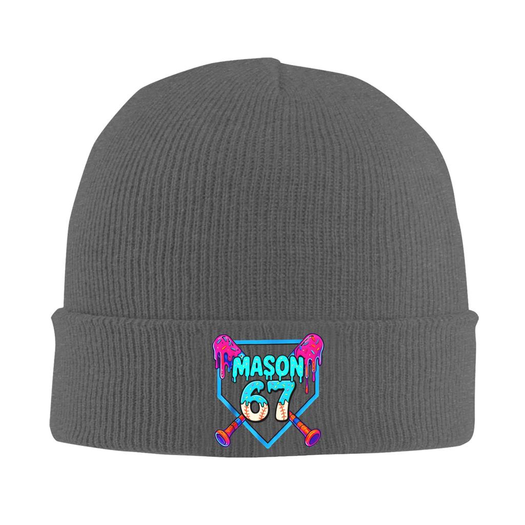 Mason 67 Funny Ice Cream Drip Baseball Meme Design Knitted Hat Cool Caps Men Gym Beanie Hats Autumn Winter Warm Soft Bonnet Hats