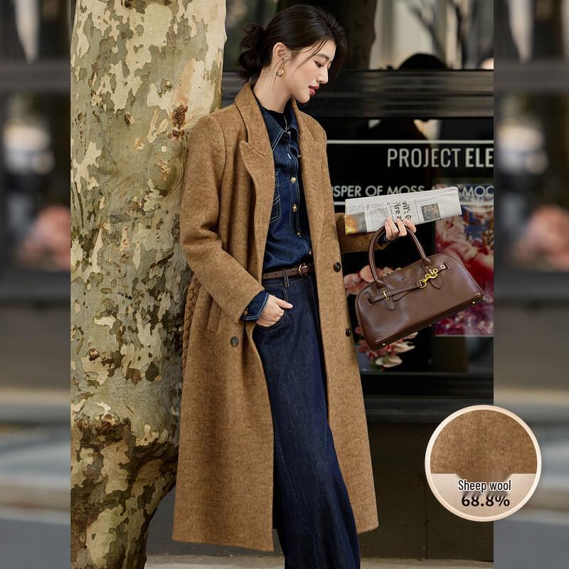 Bailuyu Women's Lapel Wool Blend Double-Faced Commuter Coat