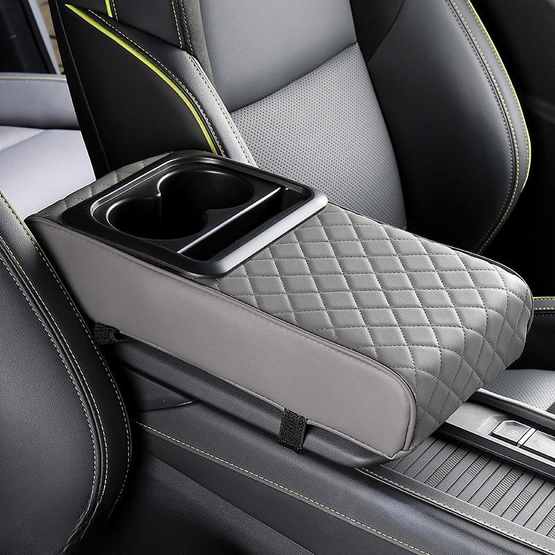 Universal Auto Center Console Armrest Cushion with 2 Cup Holder Armrest Pad Portable Car Armrest Pillow Cover Height Pad