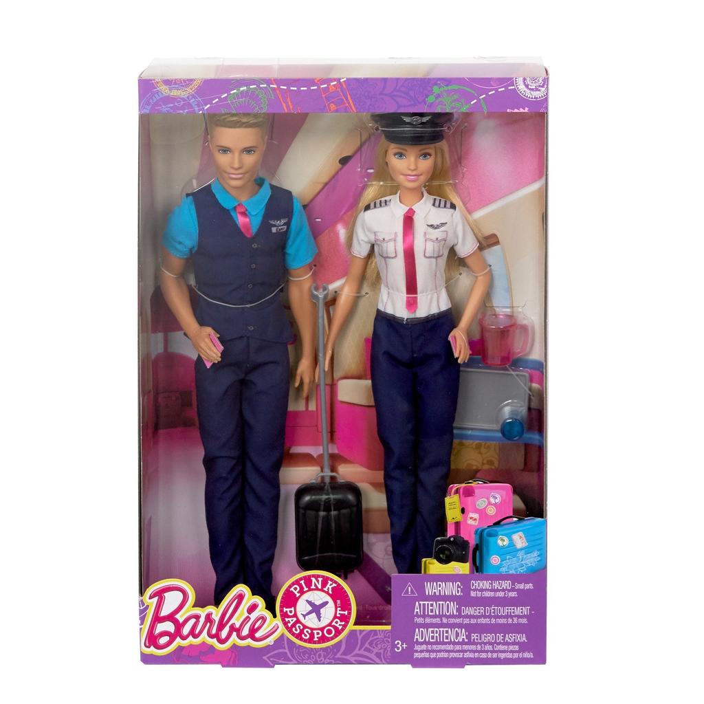 Barbie Pink Passport Barbie Ken Flight Attendant FNY33 &