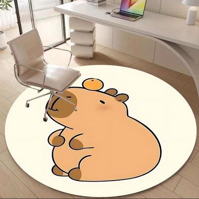 1PC Capybara Office Round Area Rug, Mat Suitable For Office, Under Office Chairs Bedroom Living Room Home Decor, Room Deco