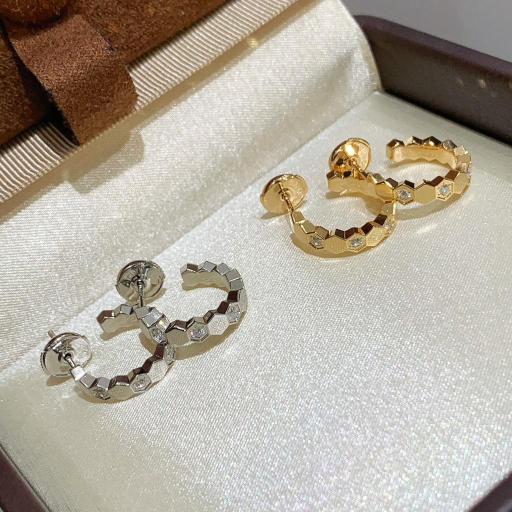 925 silver diamond inlaid craft honeycomb shaped advanced electroplating 18K gold women's earrings my love gift