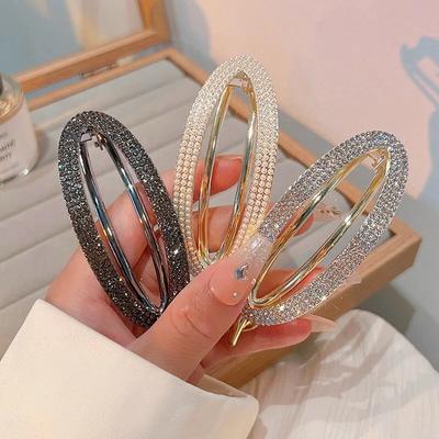 Glänzende Haarspangen mit Strasssteinen, geometrische Haarnadel für Frauen und Mädchen, temperamentvolle Pferdeschwanz-Haarspangen, tägliches Haar-Accessoire