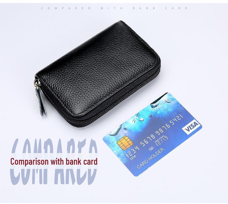 Premium Vollnarben-Rindsleder RFID Diebstahlschutz Akkordeon-Kartenhalter mit Reißverschluss, Echtleder Mehrfachkartenfach-Hülle.