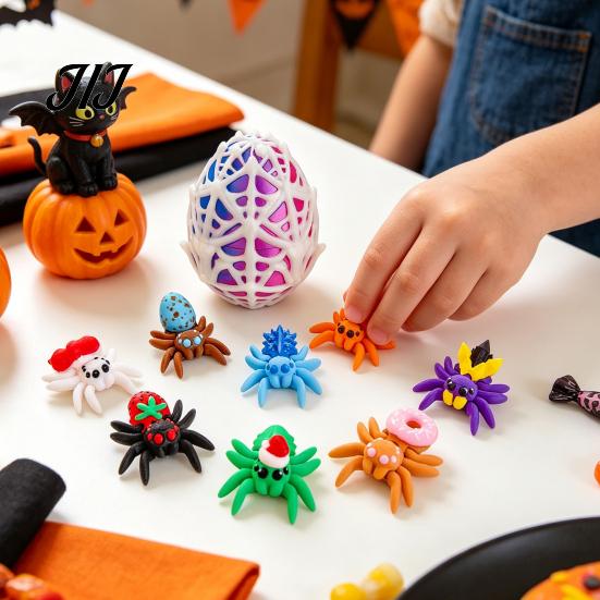 Halloween Scavenger Hunt Supplies Spider Figurine, 3D Printed Articulated Joint with Glow Sensory Fidget Toys in Dark Eggs, Spooky Decor for