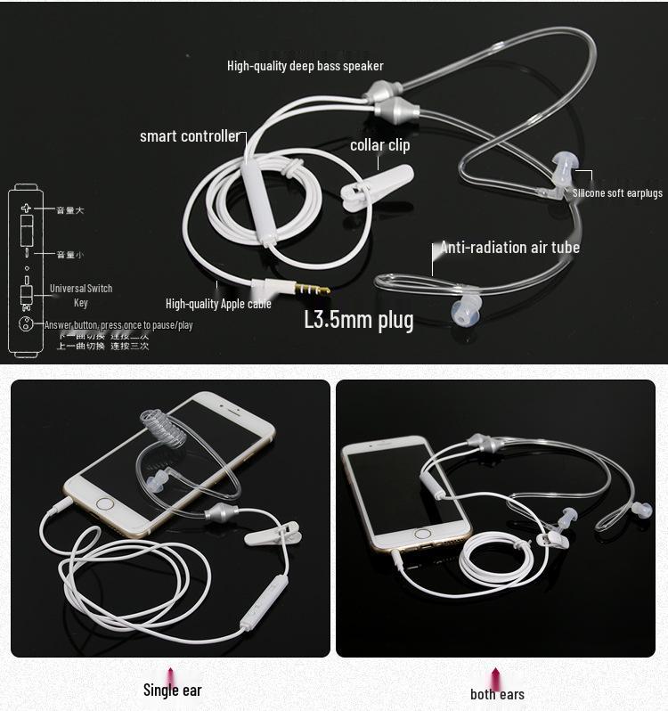 Strahlungsarme Luftschlauch-Ohrhörer mit Mikrofon - Transparentes Einzel-/Doppelohr