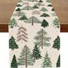 Christmas Linen Table Runner Holiday Party Decor Reusable Winter Watercolor Trees Snowflakes Table Runners Christmas Decorations