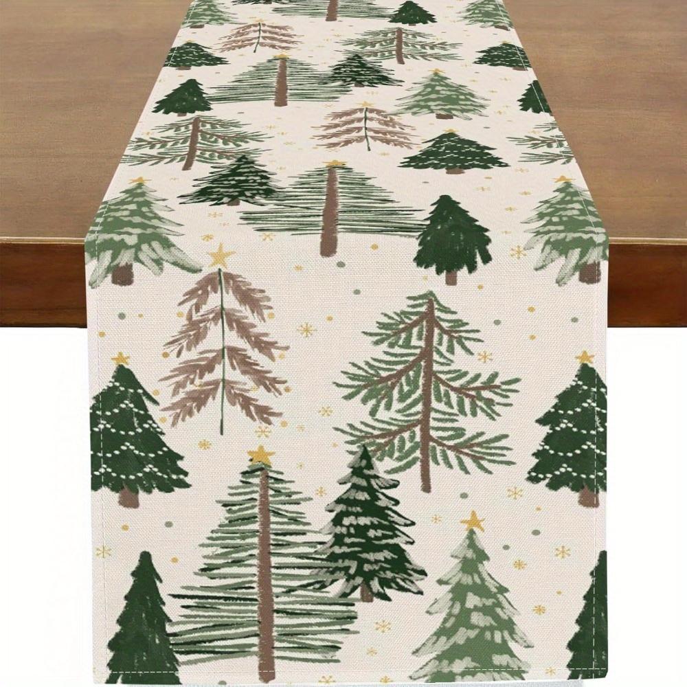 

Christmas Linen Table Runner Holiday Party Decor Reusable Winter Watercolor Trees Snowflakes Table Runners Christmas Decorations 180x33cm 70.8x13inch