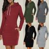 Womens Hooded Mini Dress Casual Long Sleeve Sweatshirt Jumper Slim Fit With Pockets