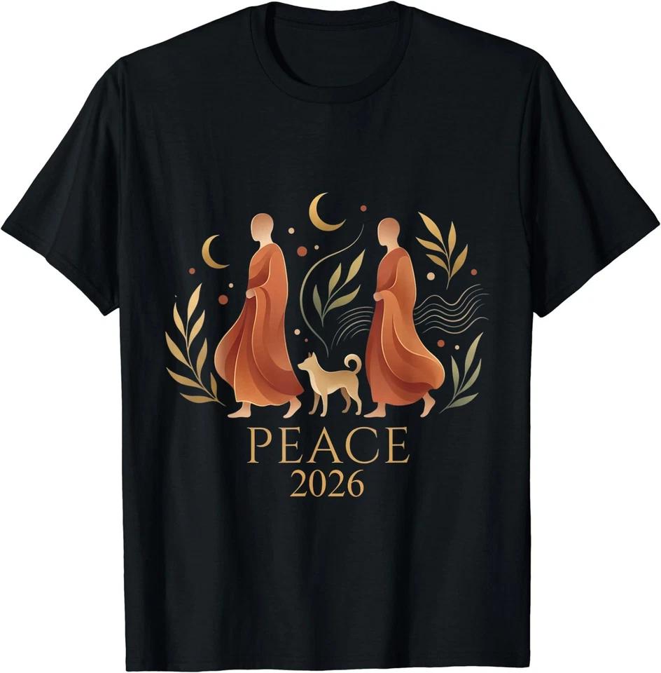 Walk Peace 2026 World Peace Monks with Aloka Dog Spiritual T-Shirt S