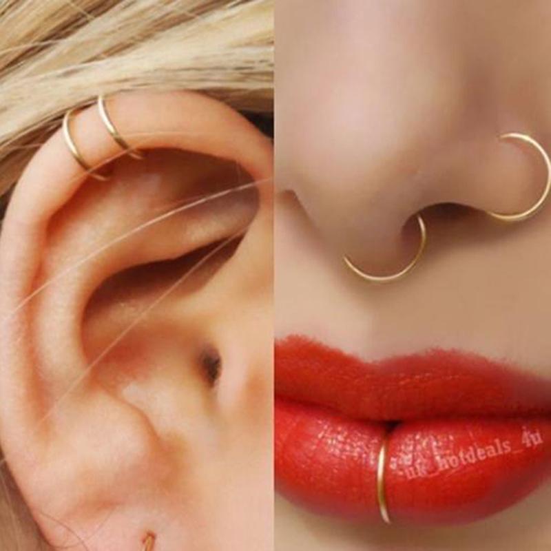 40/60Pcs Women Nose Piercing Ring Steel Silver Surgical Hoop Cartilage Stud