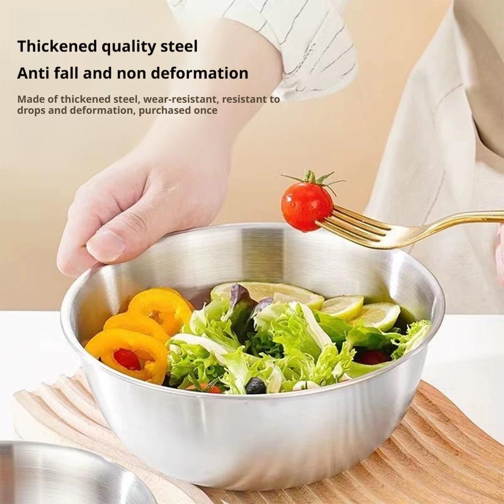 Stainless Steel Salad Bowl Rice Cold Noodles Lamian Noodles Bowl Cuisine Tub Kitchen Tableware Food Container Gold and Silver
