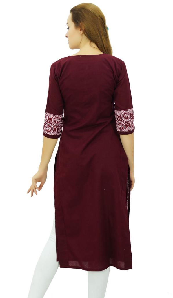 Phagun Women's Designer Straight Black Kurta 3 4 Sleeve Printed Casual