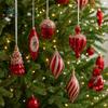 Red Christmas Tree Pendants Shatterproof Acorn Christmas Hanging Balls Plastic DIY Crafts Glitter Little Bear Ornaments