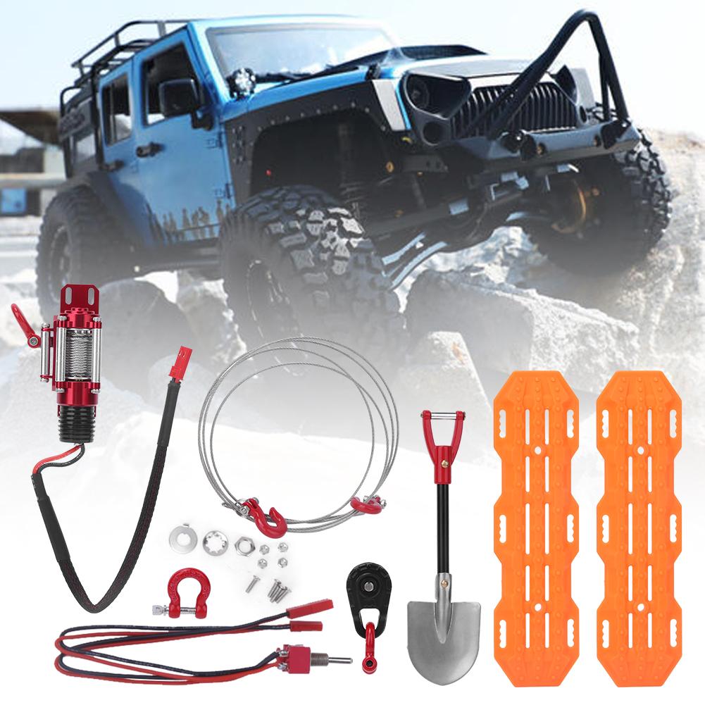 6pcs RC Car Decorative Tools Barricades Metal Capstan Roller Steel Rope Lock Shovel