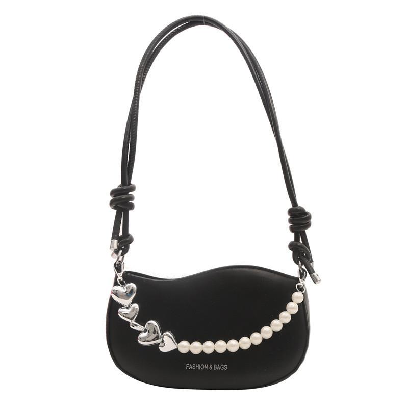 Small Trendy Korean Style Bag Women s Bag 2024 Spring Matching Pearl Chain Underarm Bag Fashionable Shoulder Bag чёрный