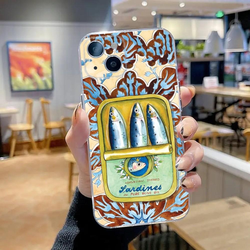 Funny Sardines Phone Case For iPhone 16 15 14 13 12 11 Pro Max Mini X XS SE 7 8 Plus 16E Shockproof Non-Slip Silicone Soft Cover