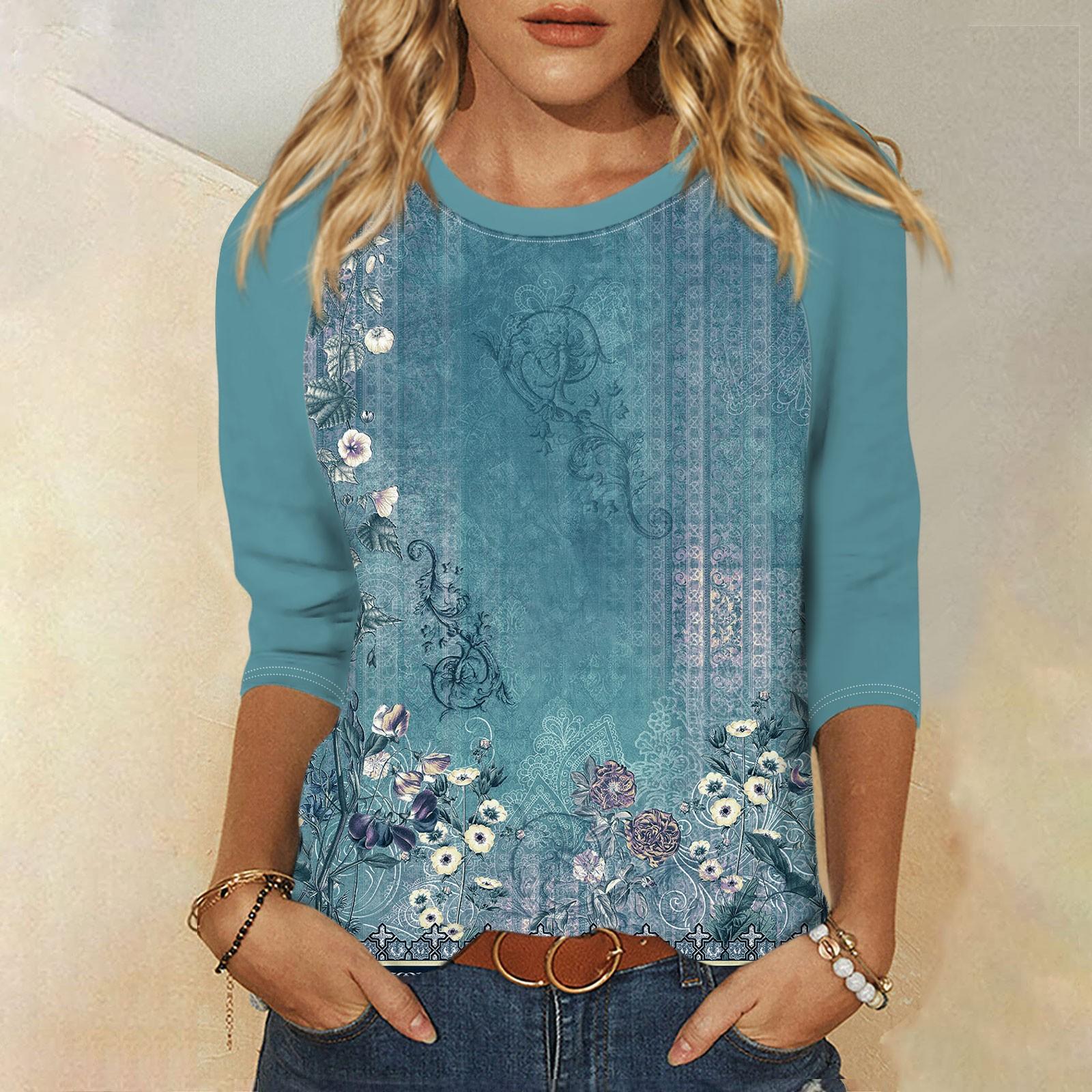 Женская модная повседневная рубашка с круглым вырезом и рукавами 3/4 — фото 7