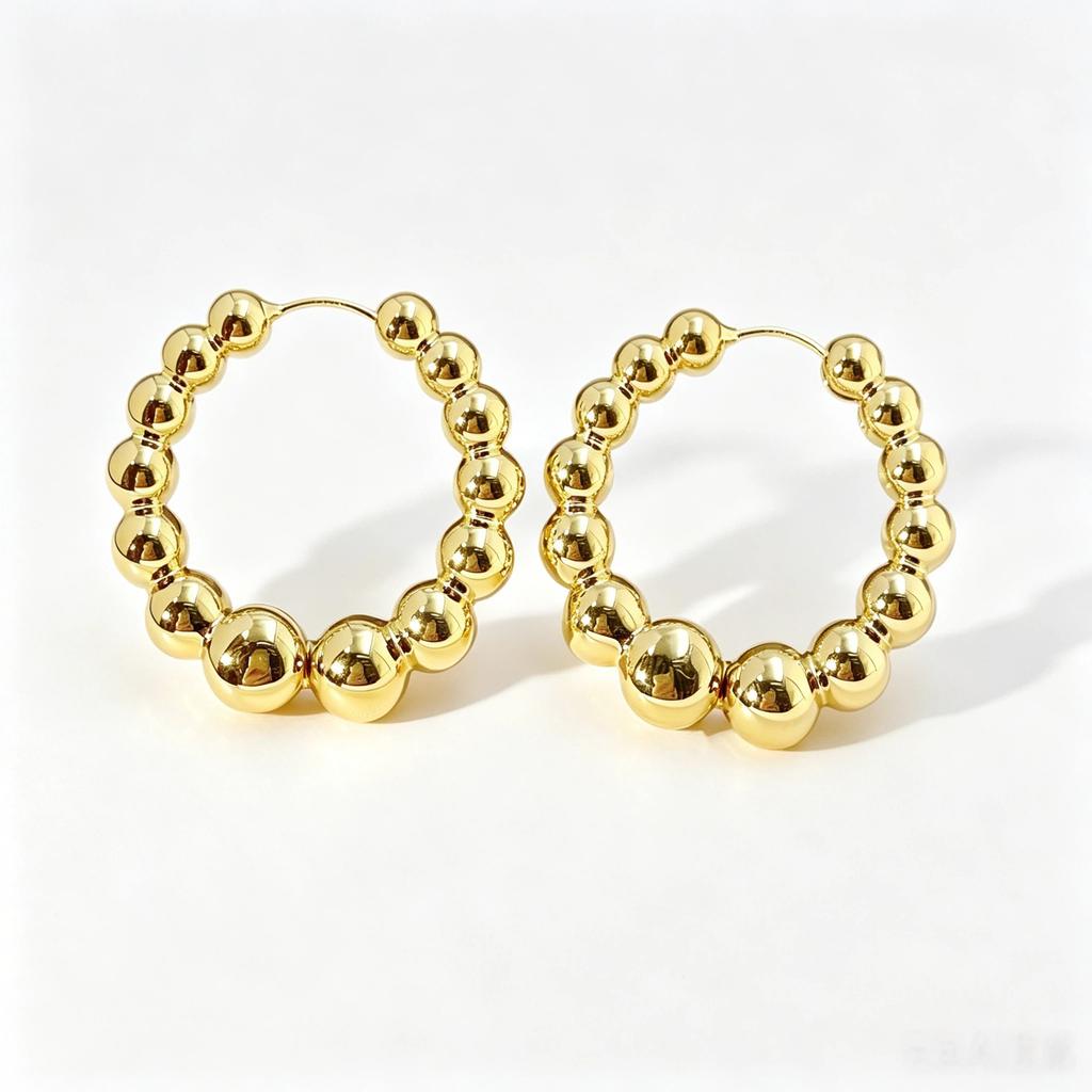 18K Solid Gold Bubble Korean Hoop Earrings Au750 Dangle Earrings Stacks Ball Circle Hollow Gold Hoops for Men Women