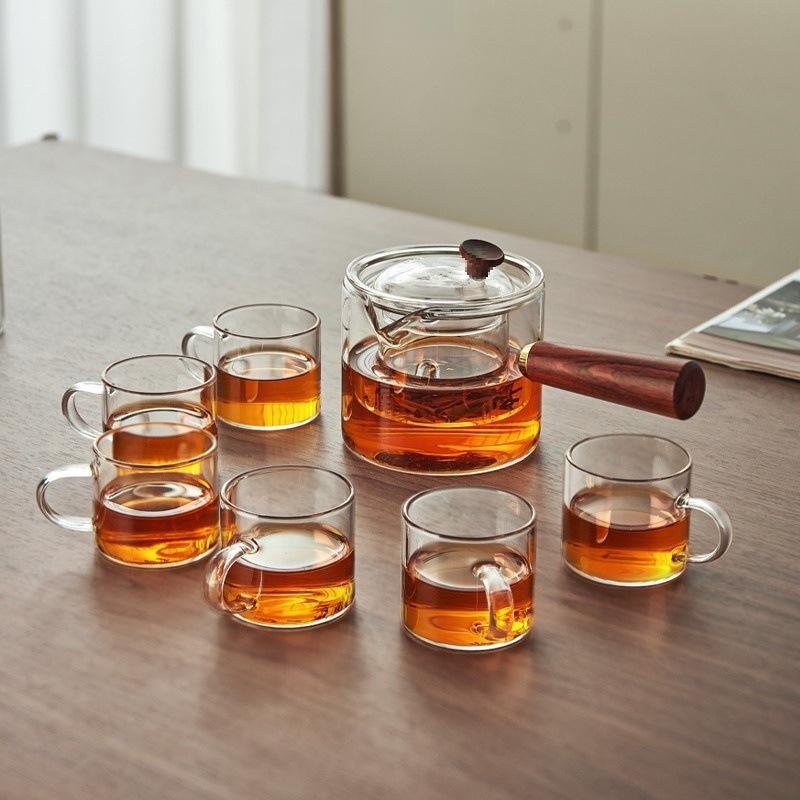 Glass Kung Fu Tea Set: Teapot, Teacups, and Table for Home or Office Brewing