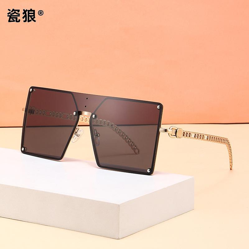 Cross-Mirror One-Piece Box Internet Celebrity With The Same Korean Trend Fashion Women'S Style Chain Large Frame Women'S Sunglasses